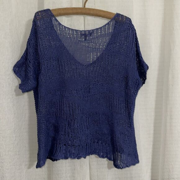 Eileen Fisher L Blue Angel Cotton Metallic Blend Stitch Chunky Knit Sweater - Picture 2 of 9